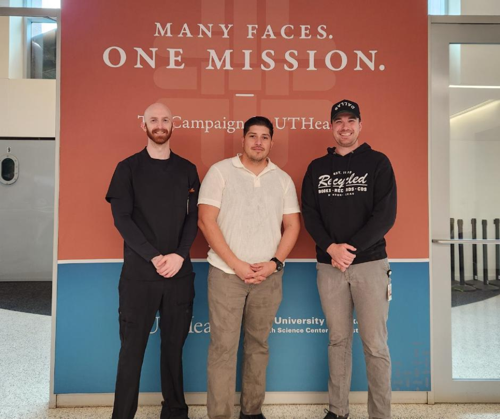 From left to right: Fisher, Martinez, and Jones have formed the Veterans in Medicine Student Association (VMSA) at UTHealth Houston. From left to right: Fisher, Martinez, and Jones have formed the Veterans in Medicine Student Association (VMSA) at UTHealth Houston.